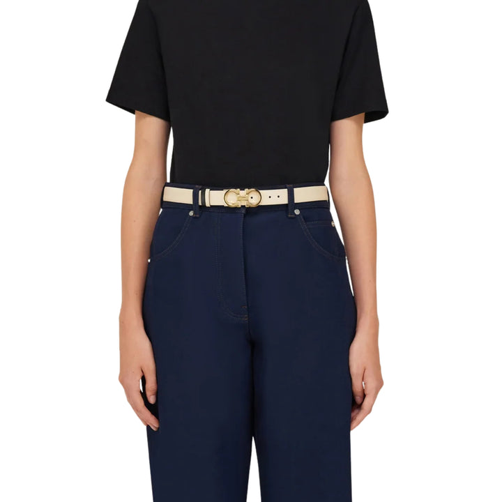25mm Belt w. Reversible Gancini - Bone/Black (Gold Hardware)