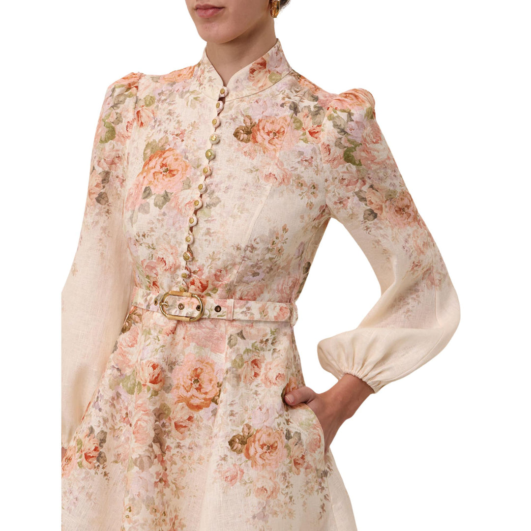 Illustration Buttoned Midi - Cream Rococo Floral
