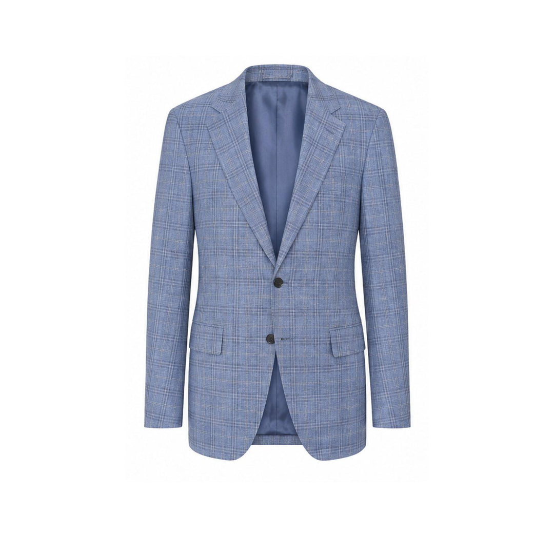 Sky Blue Plaid Wool Suit