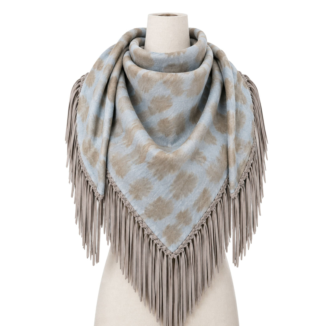 Pashmina in Nast Blue/Light Camel Tie Dye with Leather Fringe