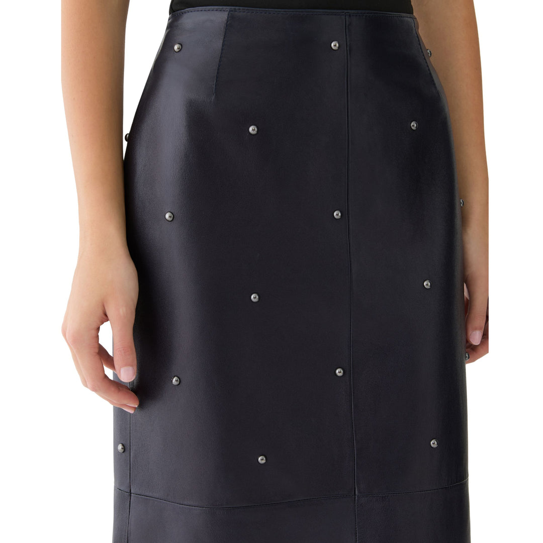 Hand-Studded Gunmetal Rivet Leather Column Skirt