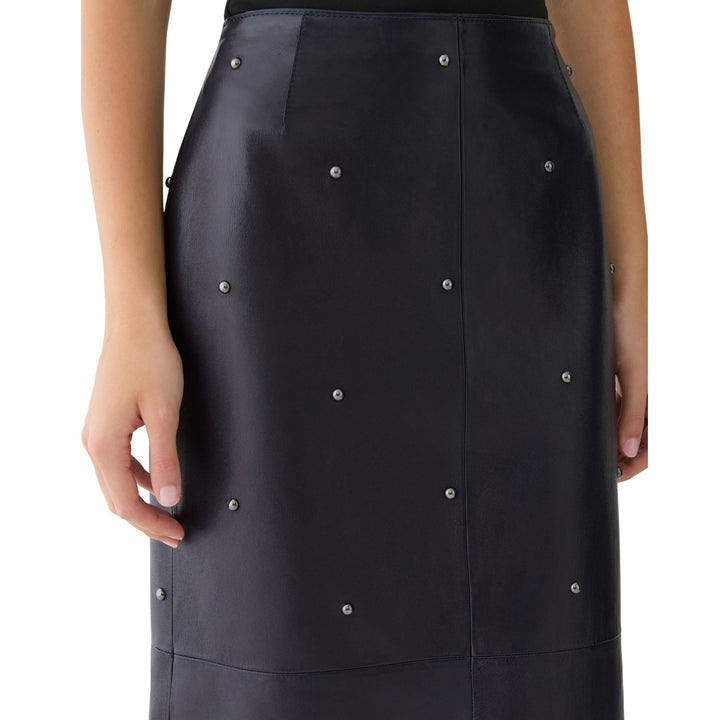 Hand-Studded Gunmetal Rivet Leather Column Skirt