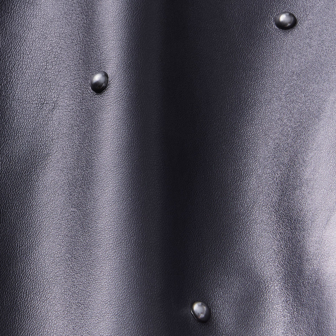 Hand-Studded Gunmetal Rivet Leather Column Skirt