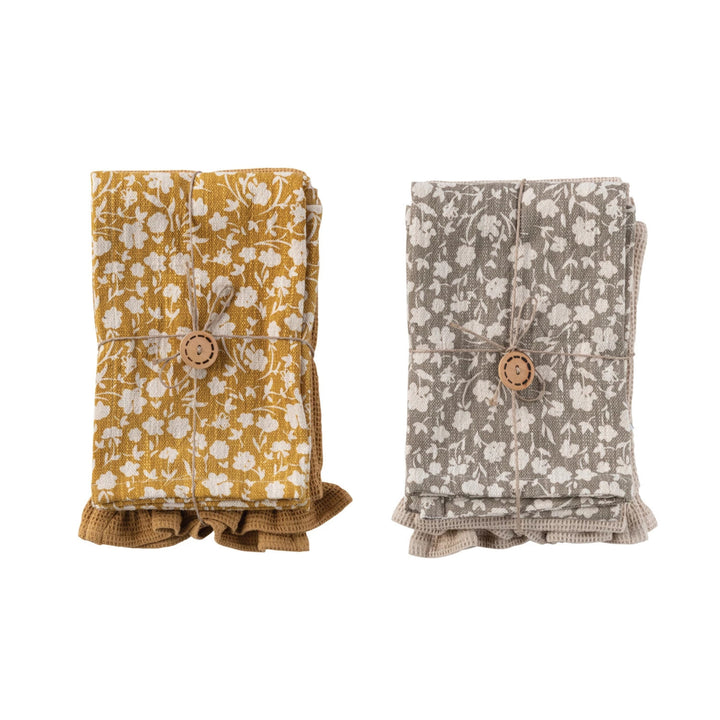 28"L x 18"W Cotton Slub Printed & Cotton Waffle Tea Towels, Set of 2