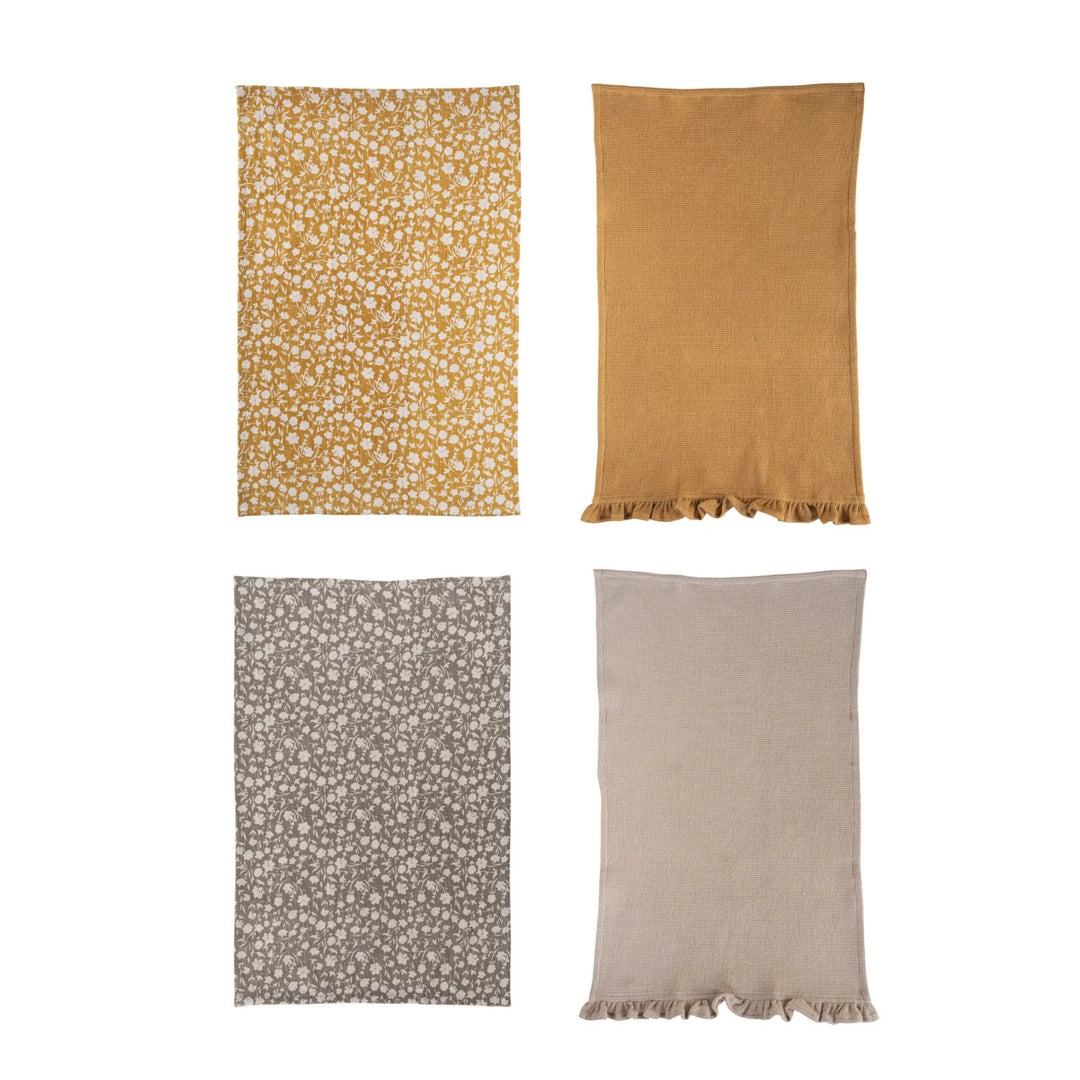 28"L x 18"W Cotton Slub Printed & Cotton Waffle Tea Towels, Set of 2