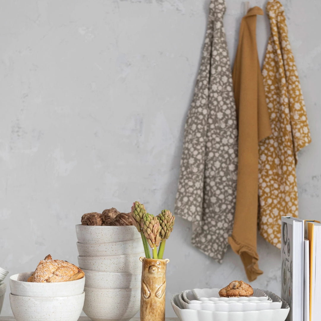 28"L x 18"W Cotton Slub Printed & Cotton Waffle Tea Towels, Set of 2