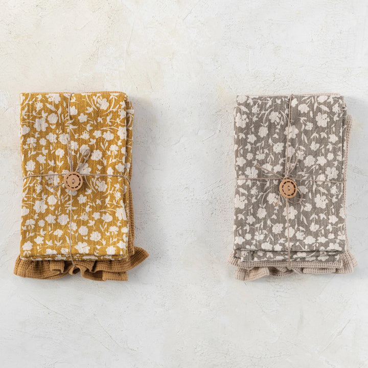 28"L x 18"W Cotton Slub Printed & Cotton Waffle Tea Towels, Set of 2