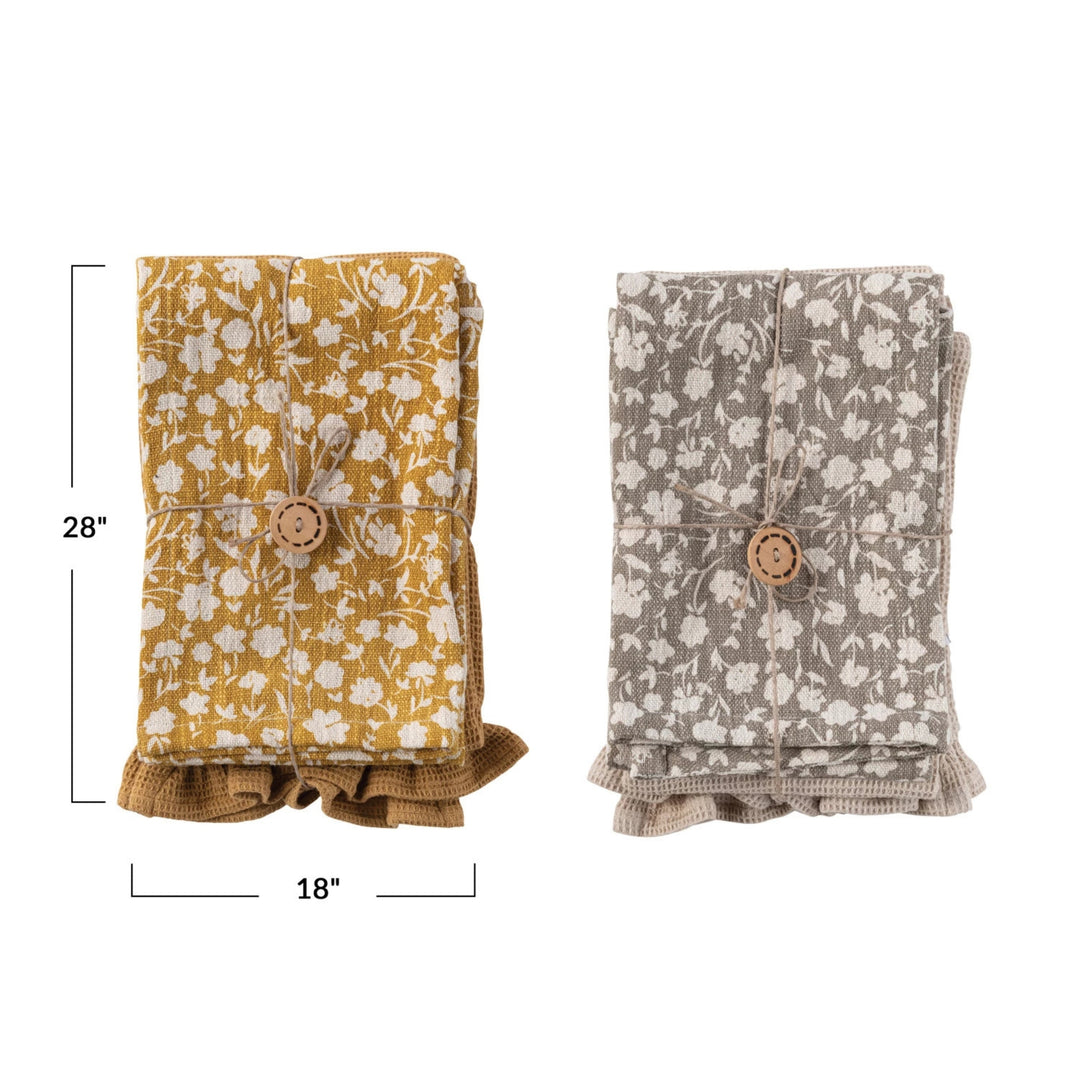 28"L x 18"W Cotton Slub Printed & Cotton Waffle Tea Towels, Set of 2