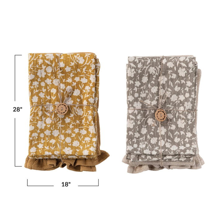28"L x 18"W Cotton Slub Printed & Cotton Waffle Tea Towels, Set of 2