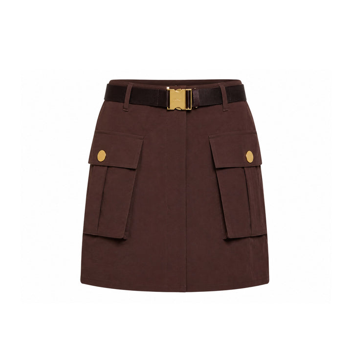 Norene Nylon Mini Skirt in Dark Java