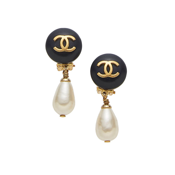Chanel Pearl Dangle Earrings in Black
