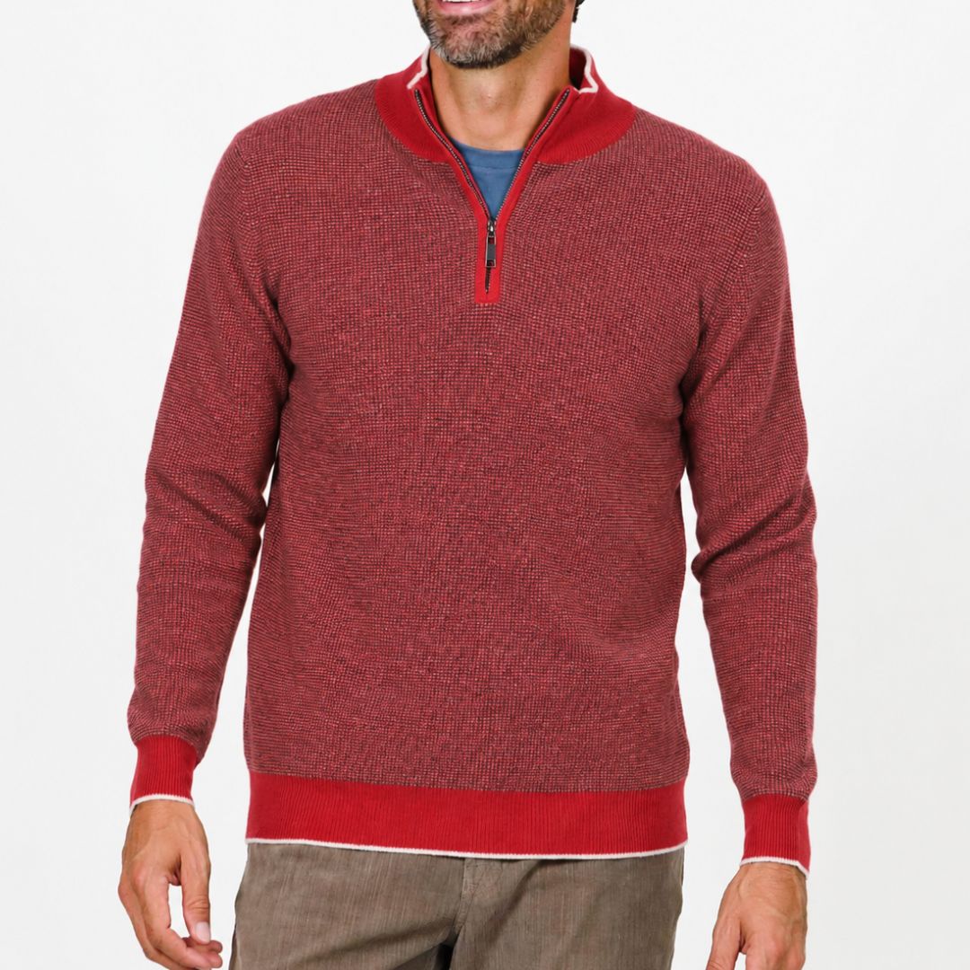 Quarter Zip Cashmere Sweater, Romesco Red