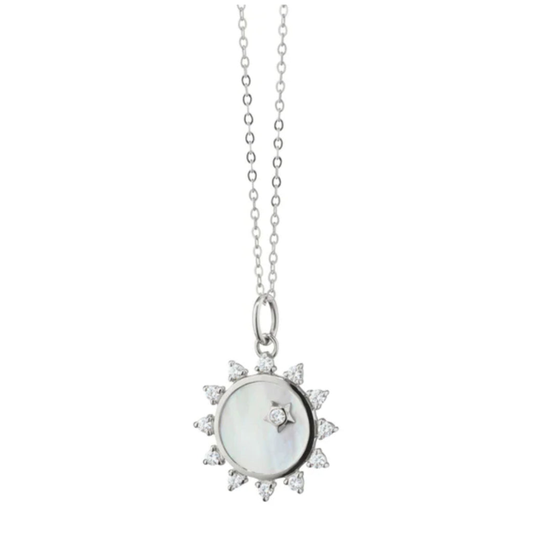S/S MOP SUN CHARM WITH WHITE SAPPHIRES
