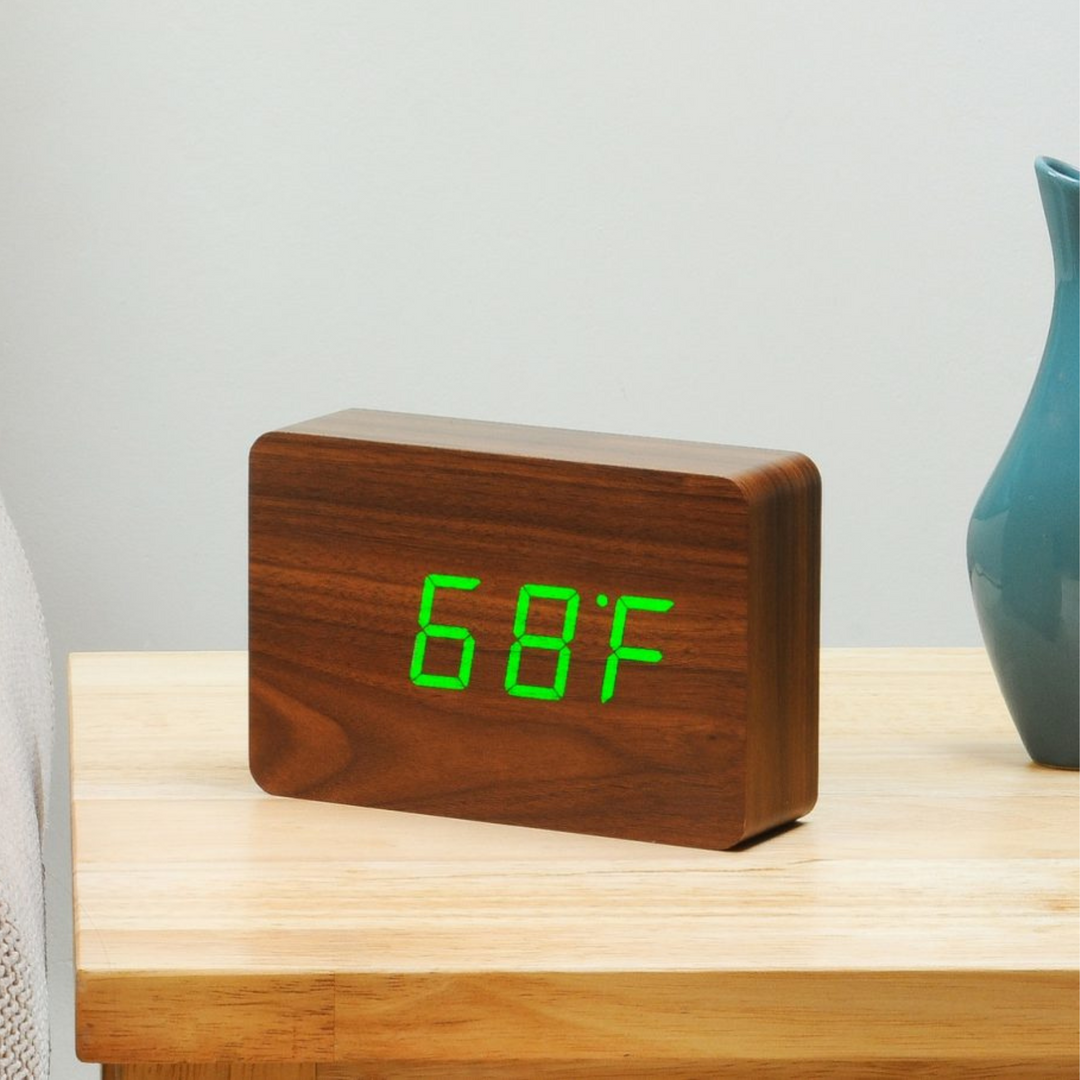 Brick Walnut Click Clock - Red LED