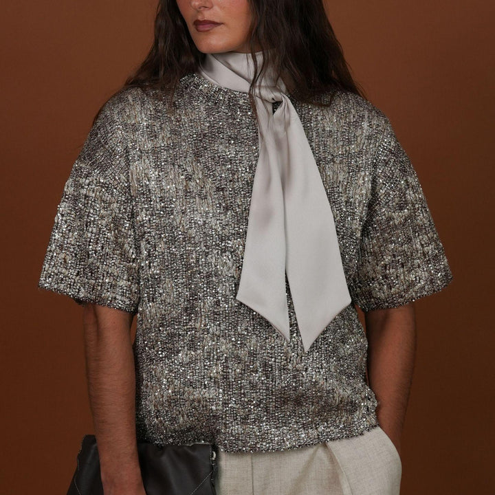 Embellished Short Sleeve Knit Sweater