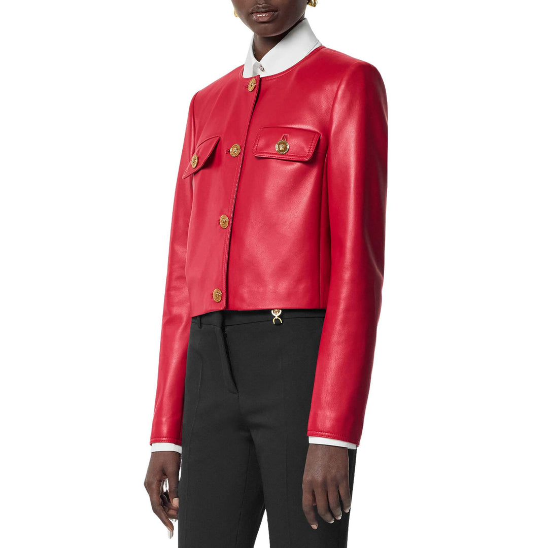 Red Leather Cardigan Jacket