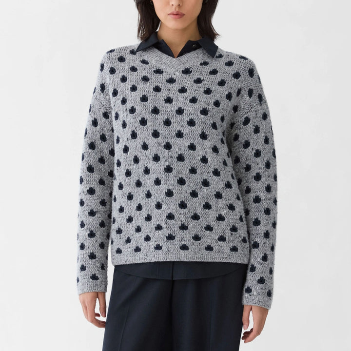 Dot Jacquard V-Neck Sweater