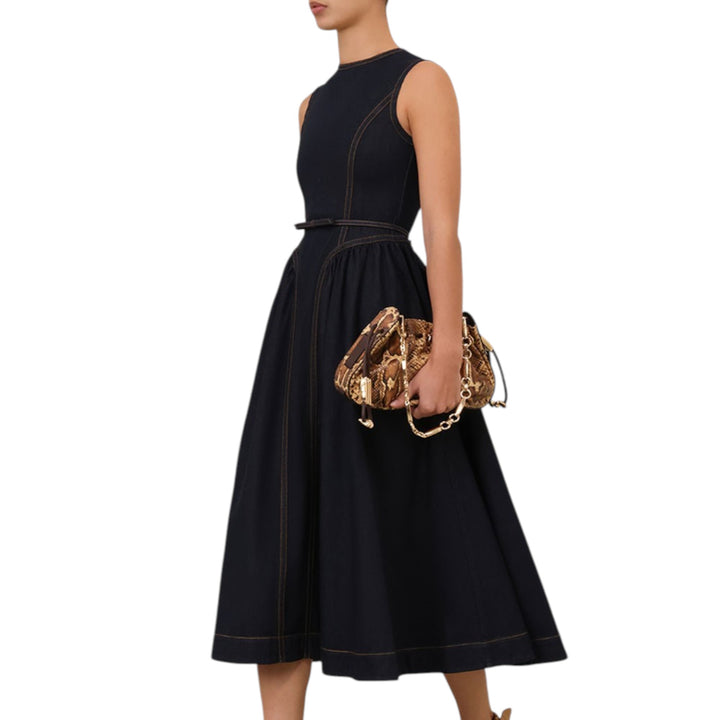 Denim Panelled Midi Dress