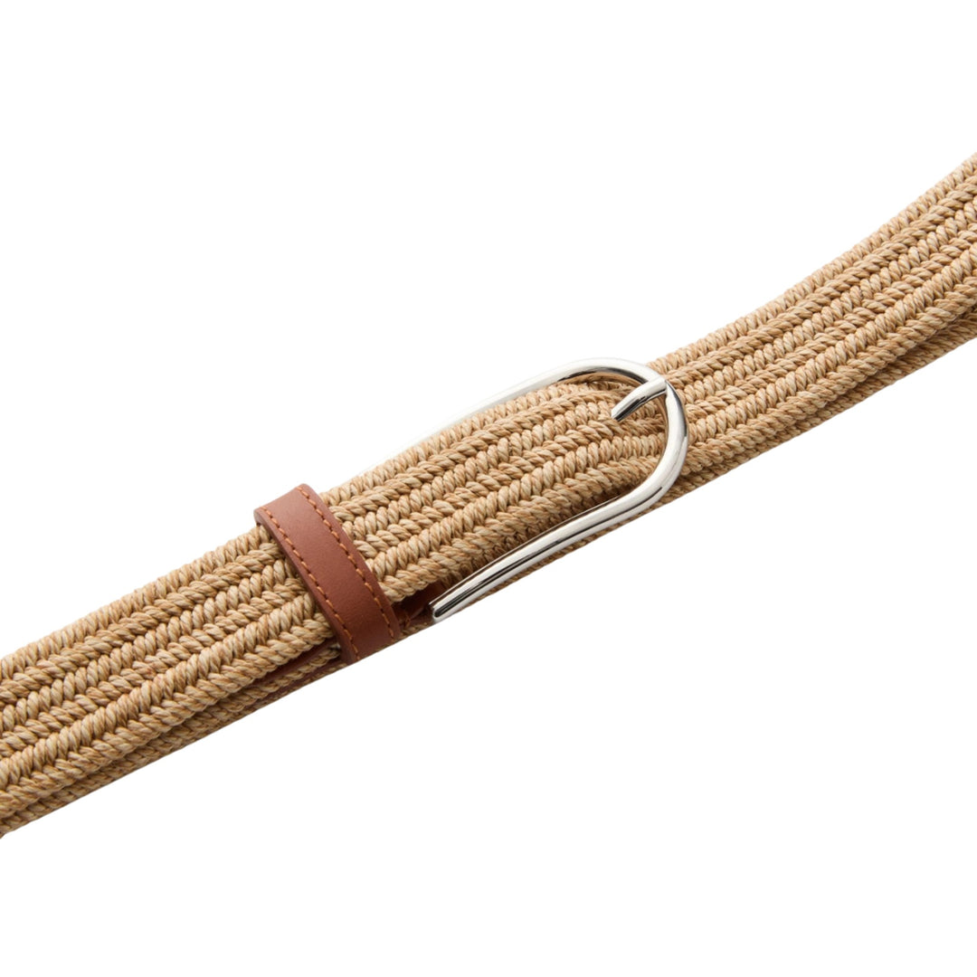 30mm Raffia Woven Belt W/ Metal Buckle & Leather - Raffia