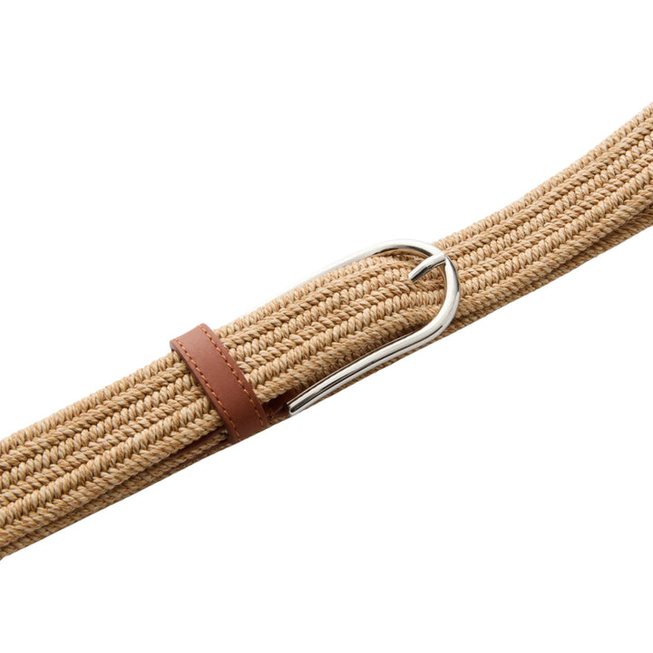 30mm Raffia Woven Belt W/ Metal Buckle & Leather - Raffia