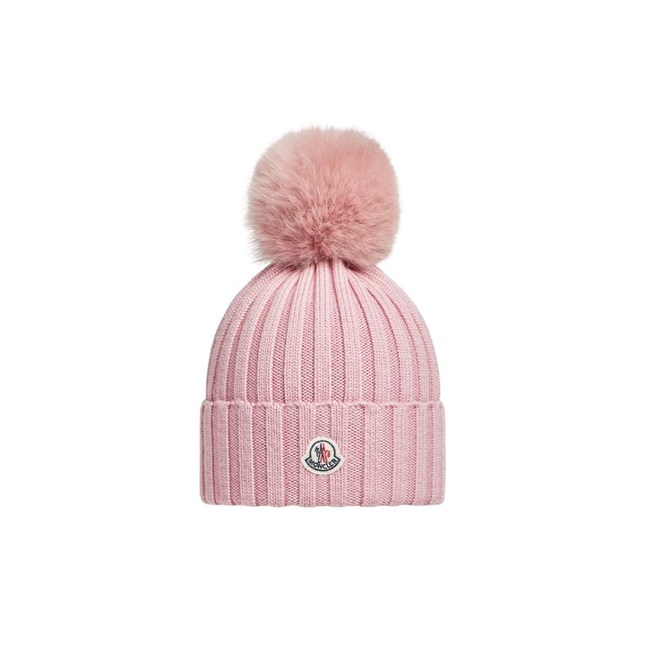 Wool Beanie with Pom Pom in Pink