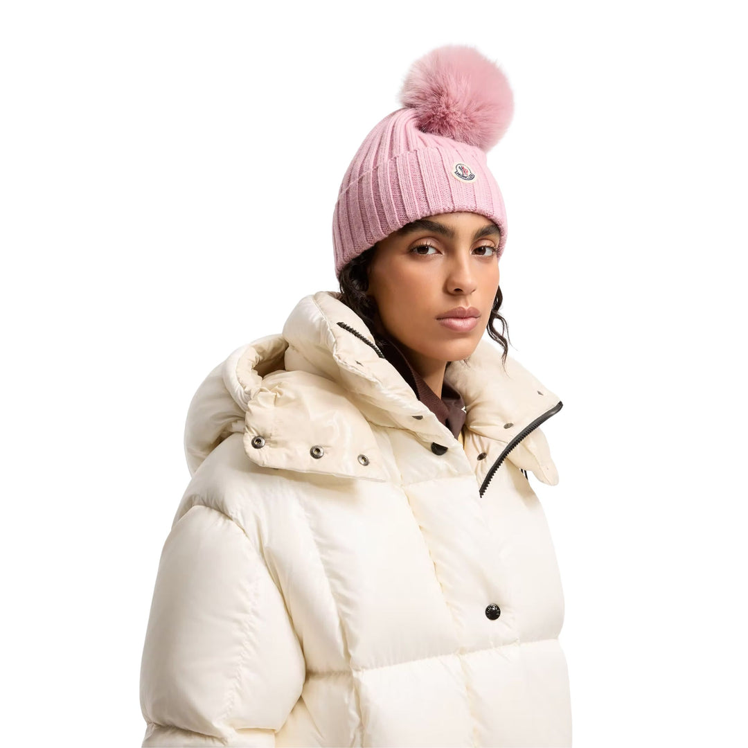 Wool Beanie with Pom Pom in Pink