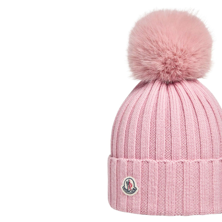 Wool Beanie with Pom Pom in Pink
