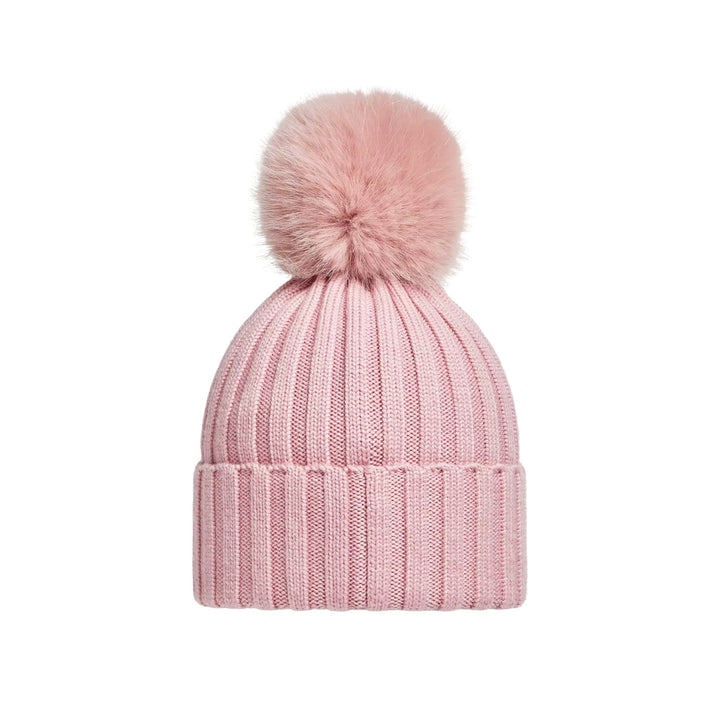 Wool Beanie with Pom Pom in Pink
