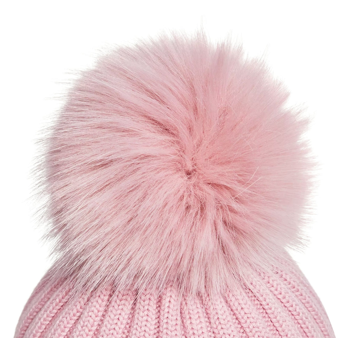 Wool Beanie with Pom Pom in Pink