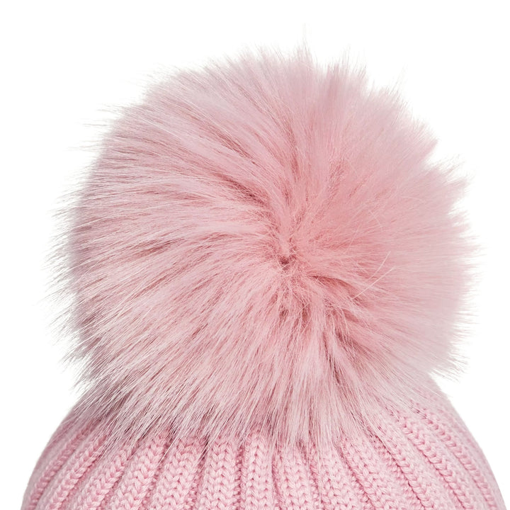 Wool Beanie with Pom Pom in Pink