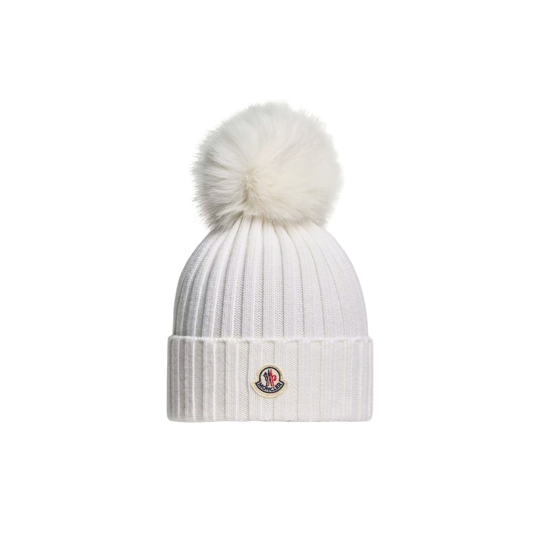 Wool Beanie with Pom Pom in Natural