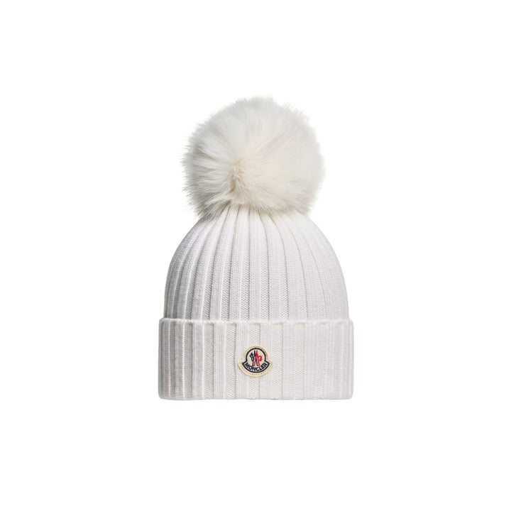 Wool Beanie with Pom Pom in Natural