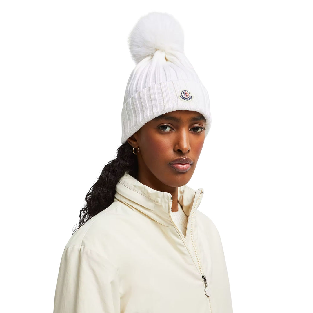 Wool Beanie with Pom Pom in Natural