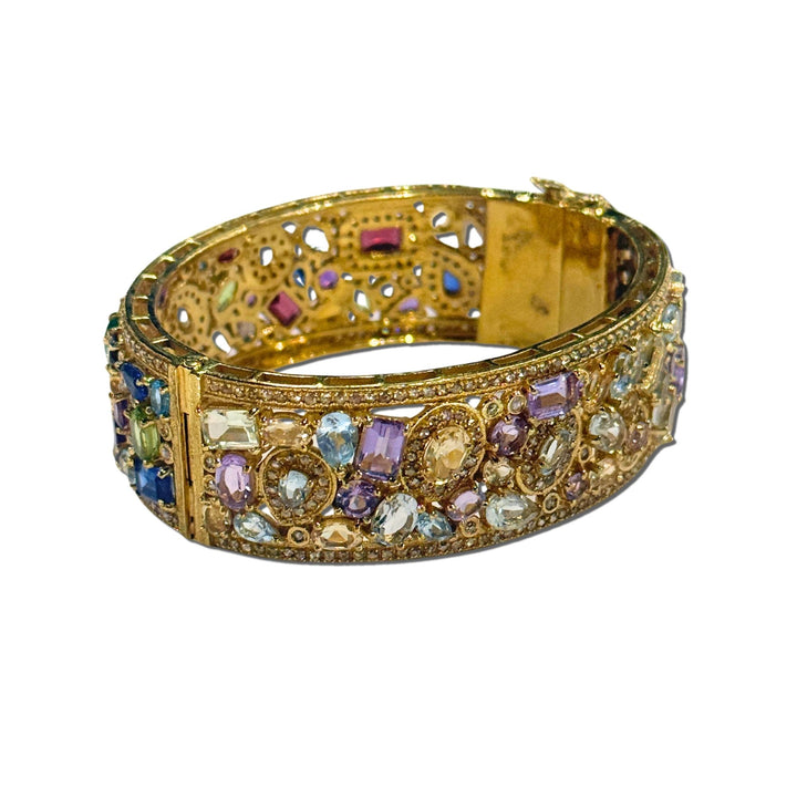 Mixed Gemstone Large Gold Cuff