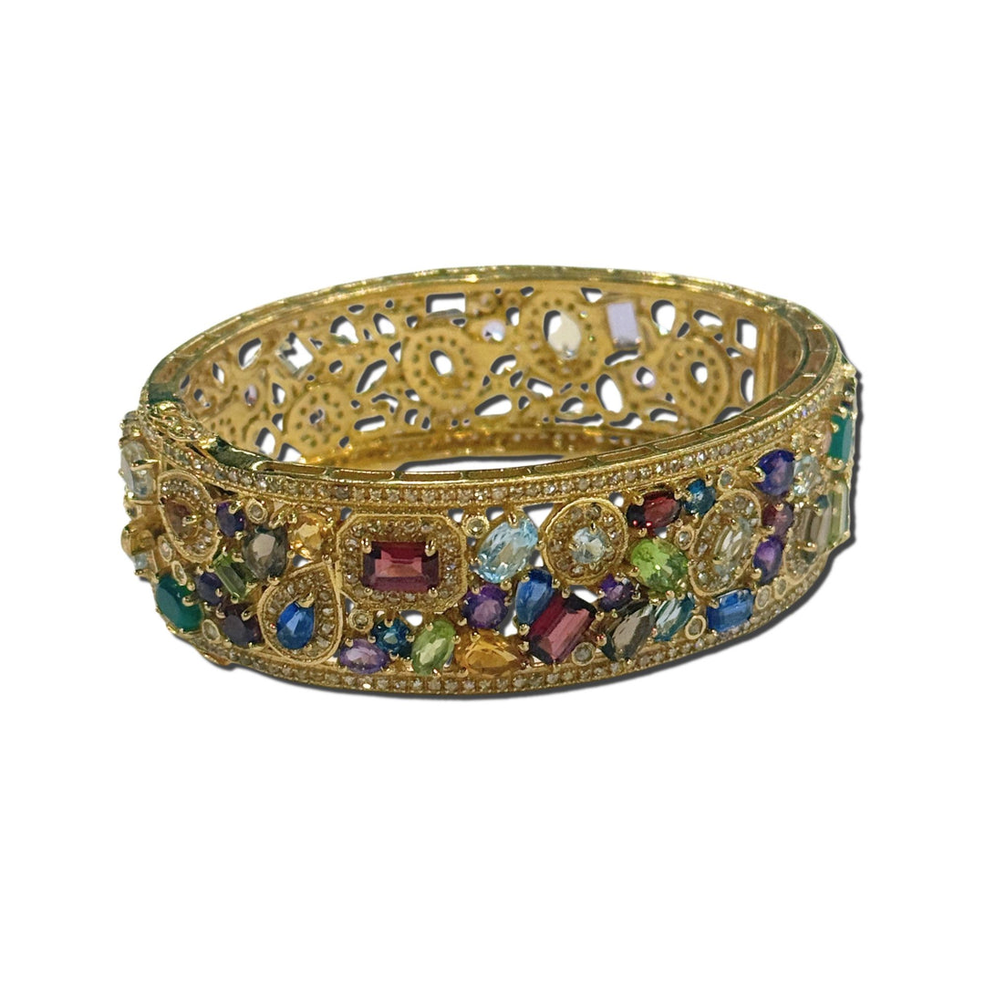 Mixed Gemstone Large Gold Cuff