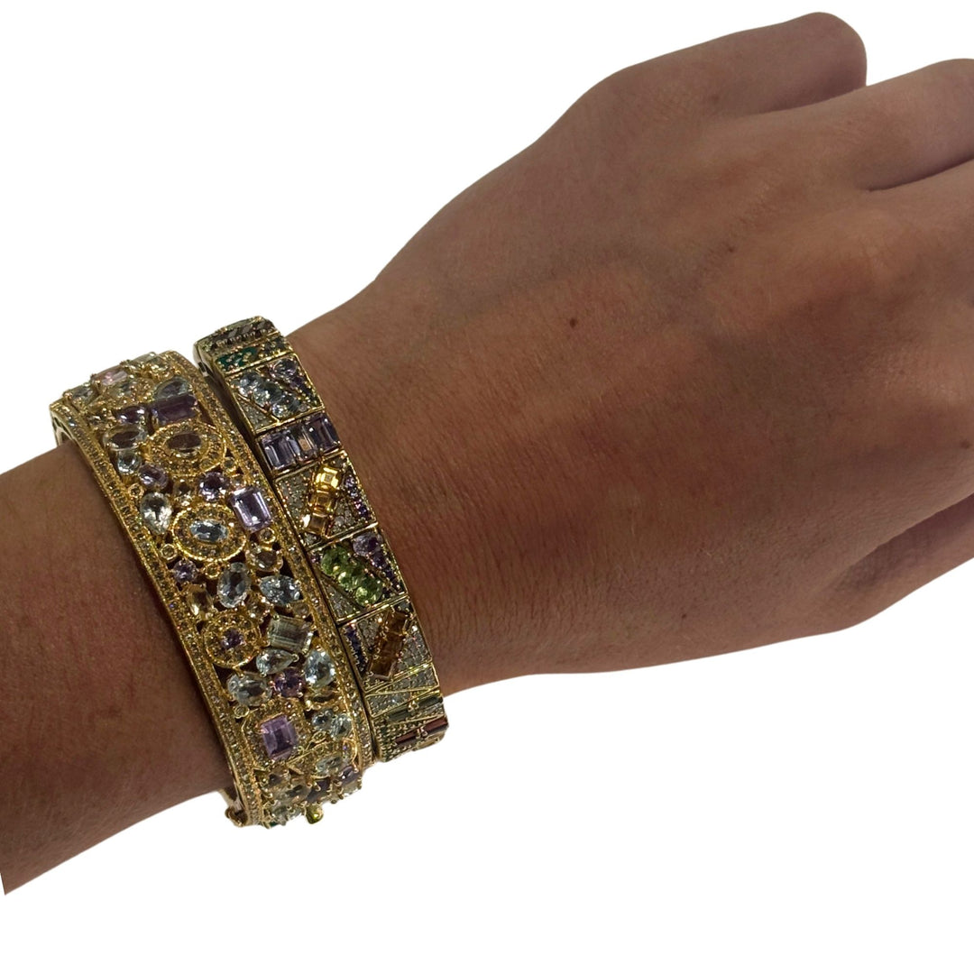 Mixed Gemstone Large Gold Cuff