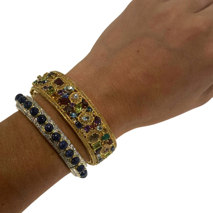 Sodalite/Diamond Gold Open Bangle 1.57dwt