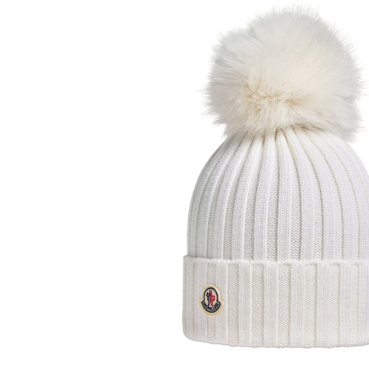 Wool Beanie with Pom Pom in Natural