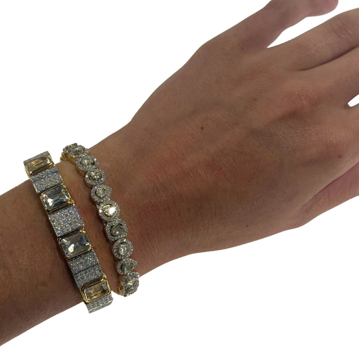 Diamond and White Topaz Gold Cuff