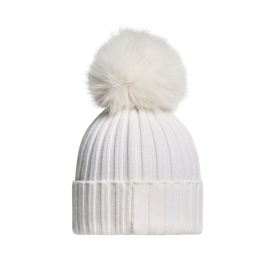 Wool Beanie with Pom Pom in Natural