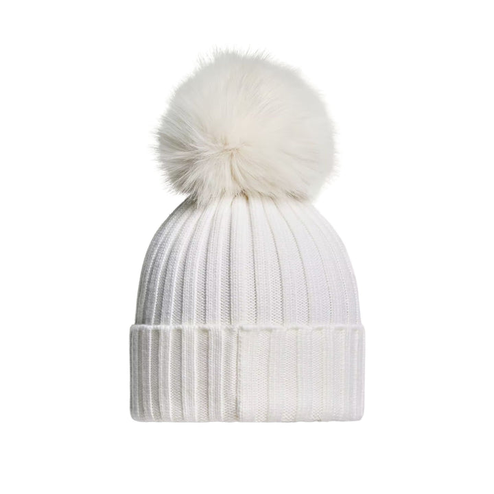Wool Beanie with Pom Pom in Natural