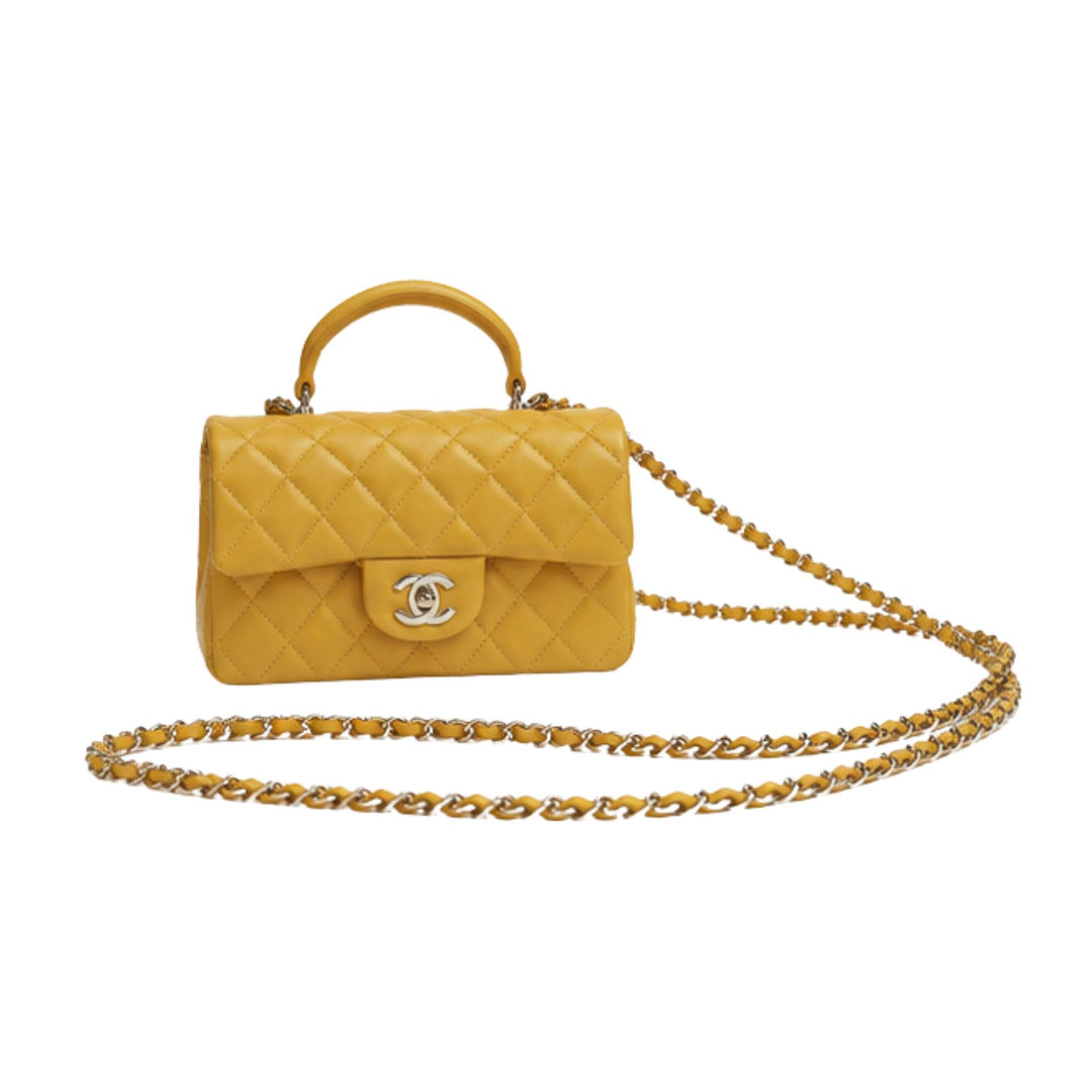 Chanel Mini Yellow Top Handle Flap Bag