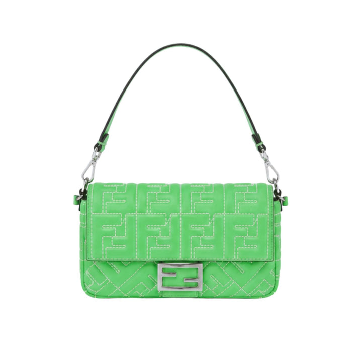 Fendi Zucca Baguette with Stitching in Green