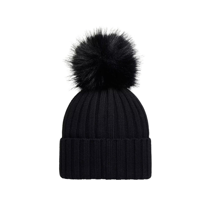 Wool Beanie with Pom Pom in Black
