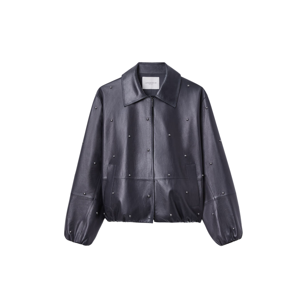 Hand-Studded Nappa Leather Bomber Jacket