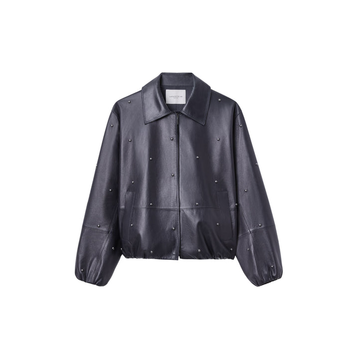 Hand-Studded Nappa Leather Bomber Jacket