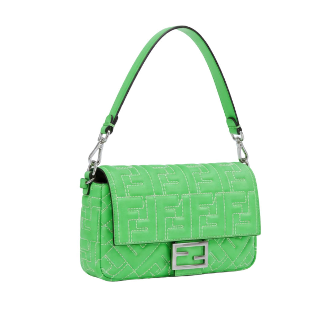 Fendi Zucca Baguette with Stitching in Green