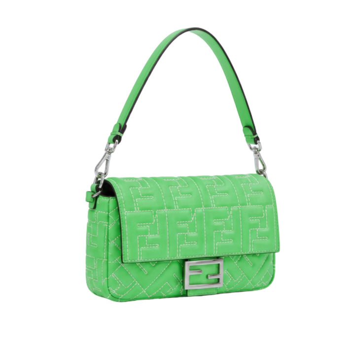 Fendi Zucca Baguette with Stitching in Green