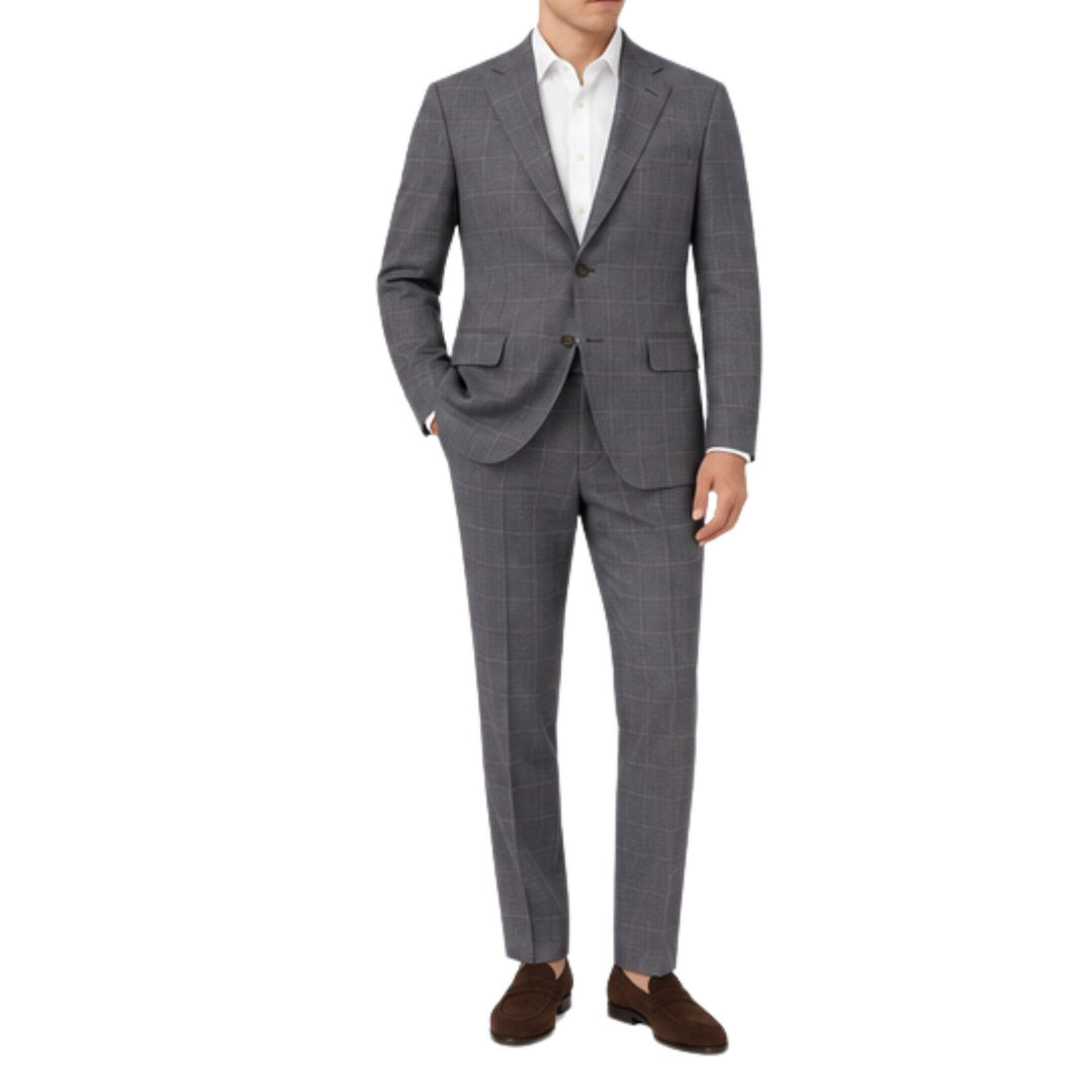 Blue Grey Plaid Wool Suit