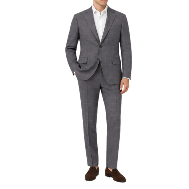 Blue Grey Plaid Wool Suit